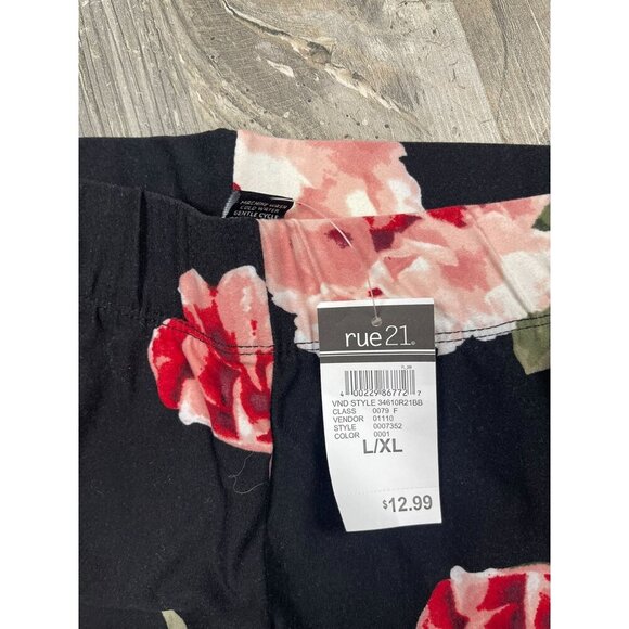 Set of 2 Floral Leggings L/XL Large XL NEW NWT Black Pink Rue21 Docele - Picture 2 of 5